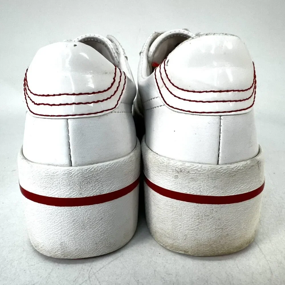 Bershka Womens Size EU 36 US 5.5 Platform Chunky White Leather Shoes Red Stripe